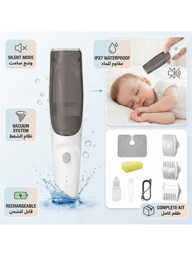 [ترقية] ماكينة قص شعر الأطفال، ماكينة قص شعر كهربائية قابلة لإعادة الشحن وصامتة للأطفال، ماكينة قص شعر لاسلكية مقاومة للماء، مجموعة قص شعر للأطفال الصغار والرضع (أبيض) - Image 1